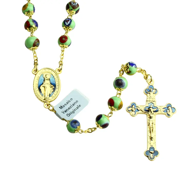 Chapelet - mosaique - croix+coeur émaillé assorti (Ø6mm)