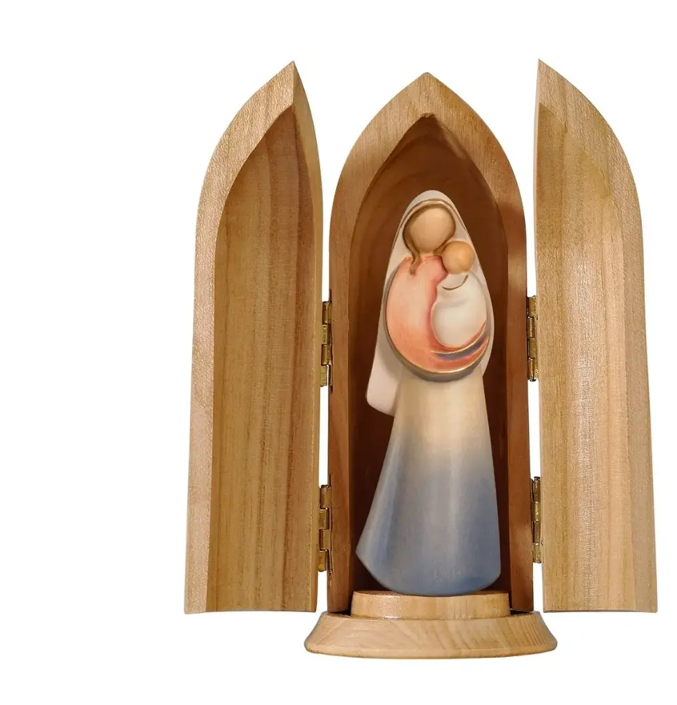 Madonna mit Kind in Nische - 10/14cm - Holz/coloriert