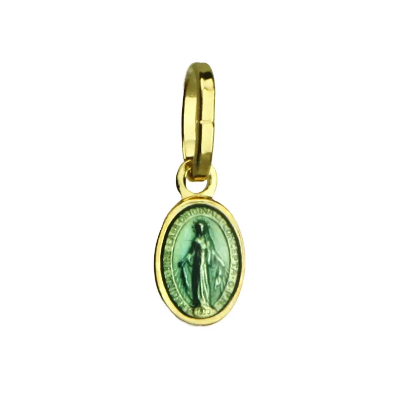 Miraculous Medal - 925% Silver  Gold Plated/ennamel blu (6x9mm)
