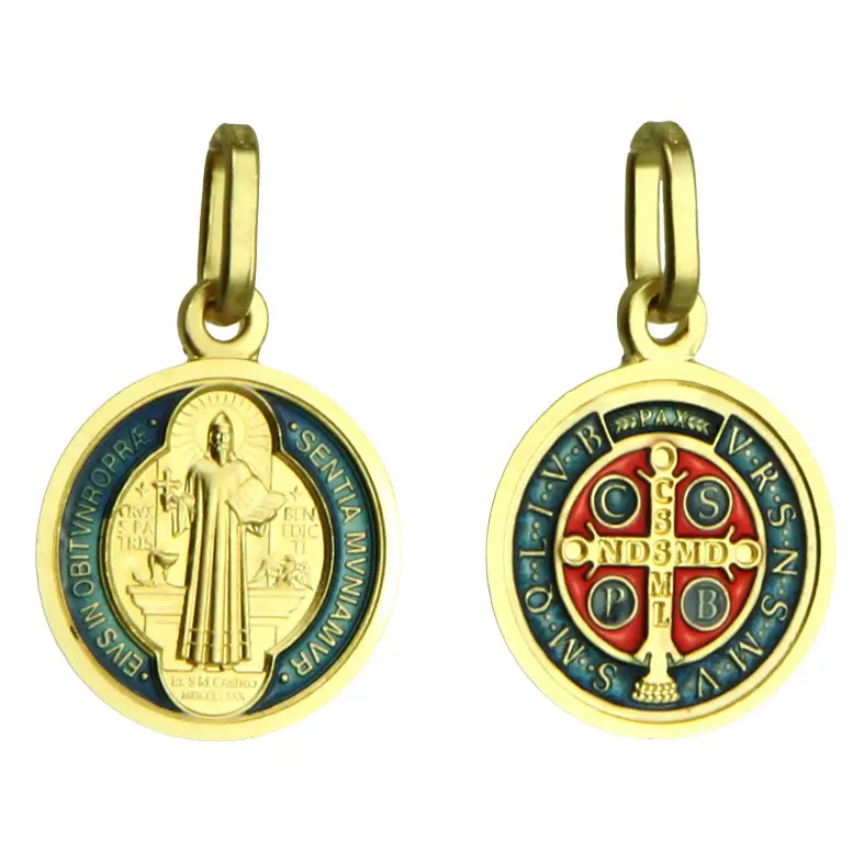 Medaille Hl.Benediktus - 925% Silber vergoldet/emailiert (13mm)