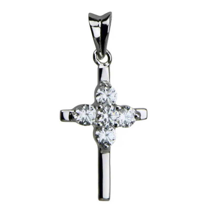 Cross zircon stones - Silver 925% rhodium (13x20mm)