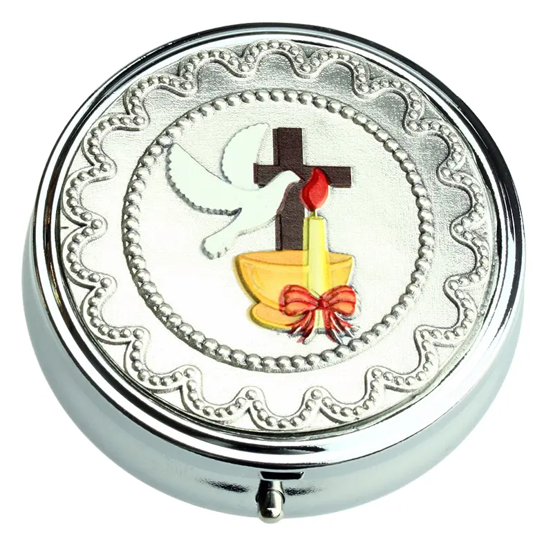 Hostiedoosje 'Duif-Kruis-kaars'/gekleurd - D 40mm