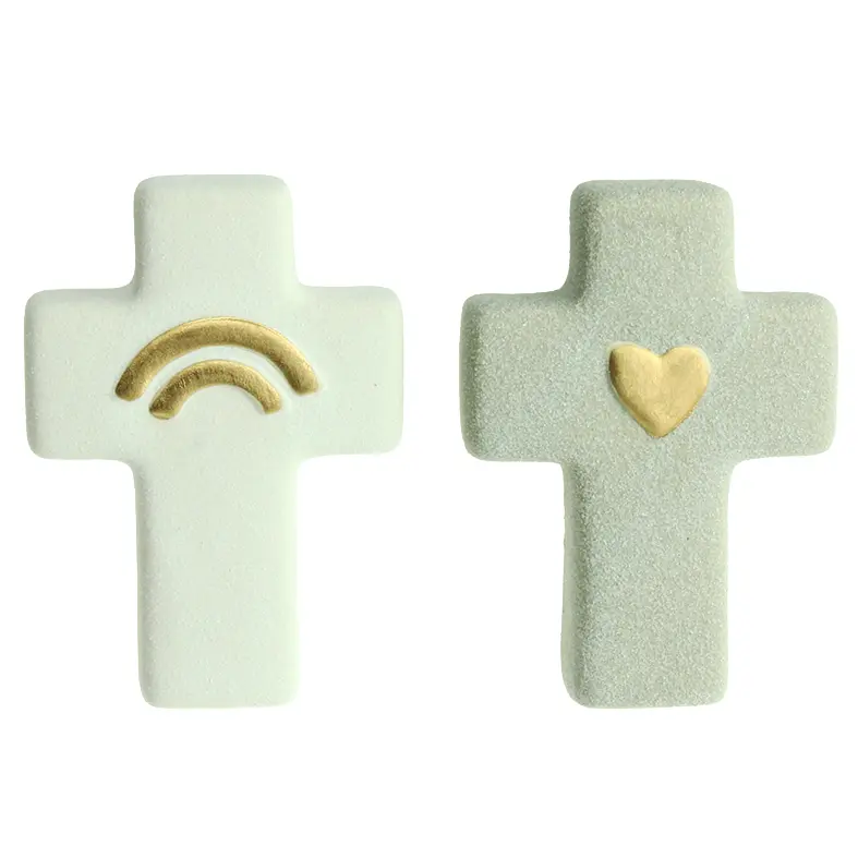 Croix coeur/arc en ciel  - céramique/assorti (90x60mm)