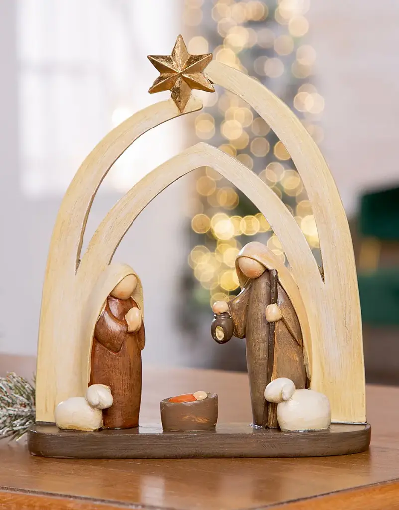 Cabane/étoile + 5 figures - résine (15,5x19cm)