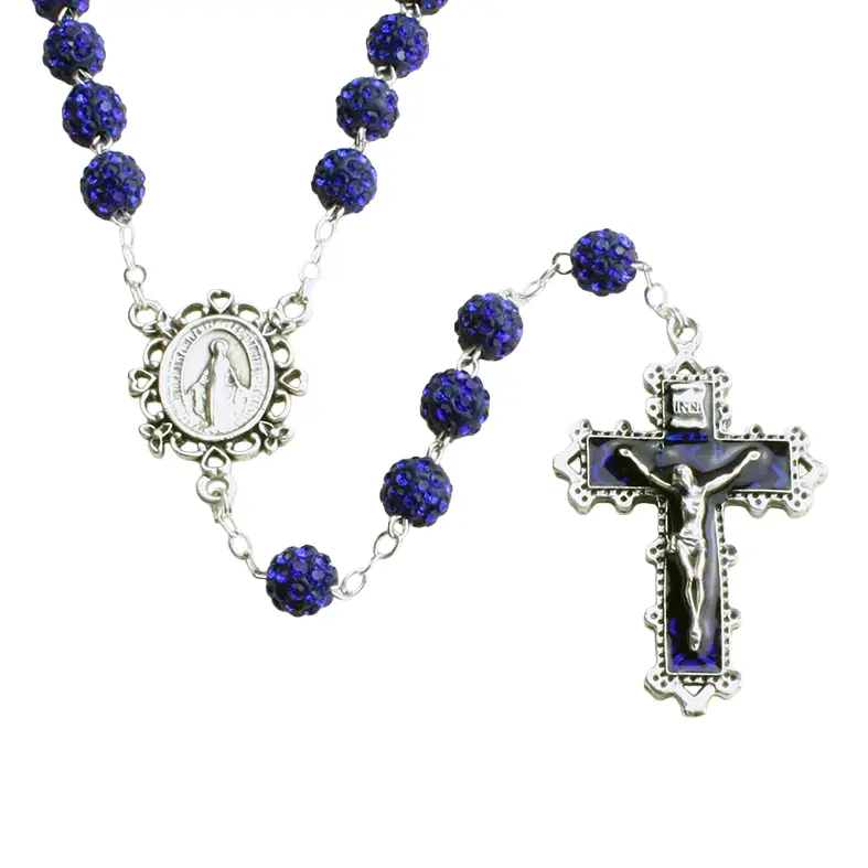 Rosary - glass/chaine - cross/ennamel (⌀ 8mm)
