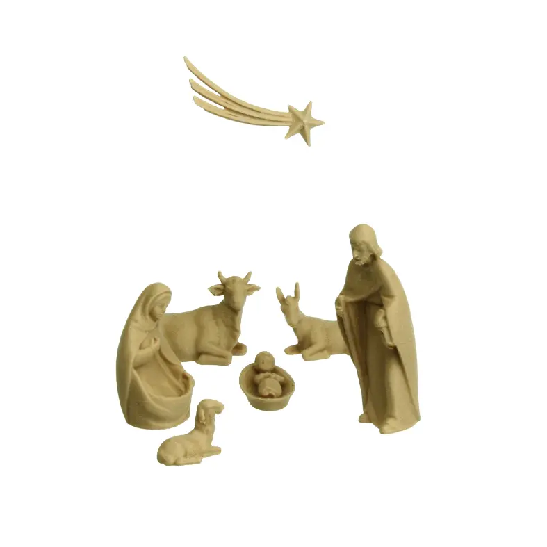 Nativity figures modern/3-D - 7-pieces - woodtone (45mm)