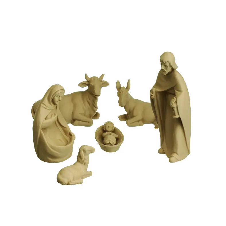 Kerstfiguren modern/3-D - 7-delig - houtkleur (90mm)
