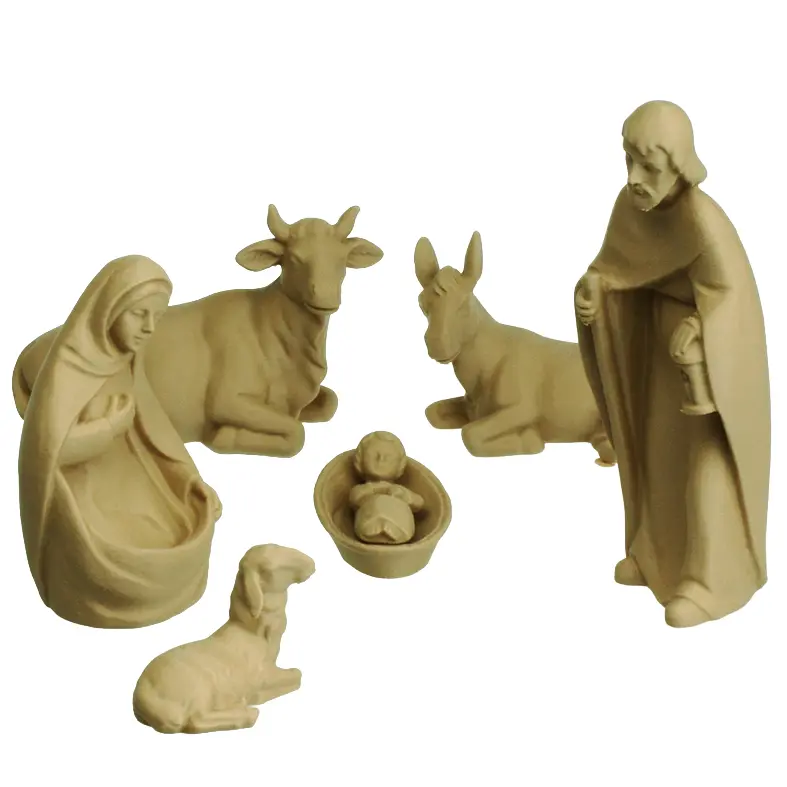 Nativity figures modern/3-D - 7-pieces - woodtone (120mm)