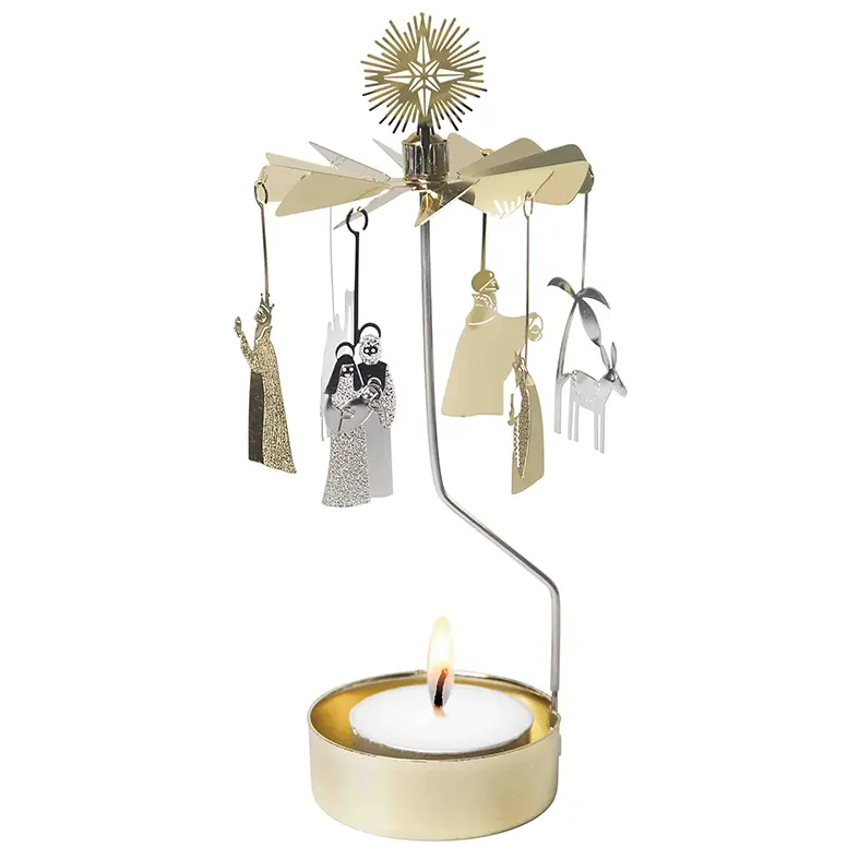 Photophore Rotant- Groupe de Noël doré/argenté - 16cm