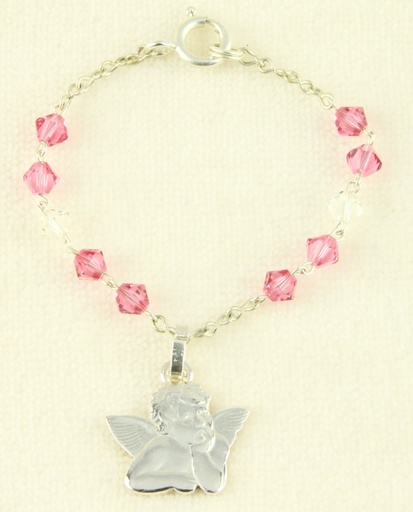 [ARM-41ZK53RS] Bracelet pour baptême avec perles Swarovski - rose (Ø4mm)