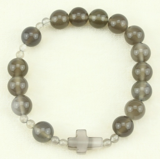 [ARM-72BC1908] Bracelet/élastique - perles et croix en pierre naturel agath (Ø10mm)