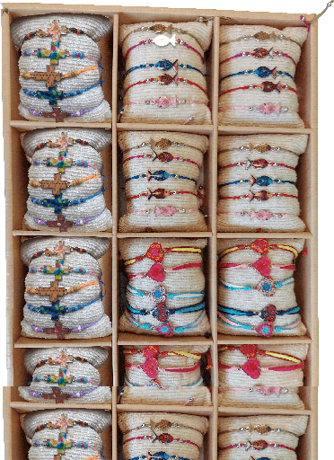 [ARM-85DIS01] Display met 3x20 armbandjes Ichtus/ Hartjes/kruisje geëmaileerd - ass