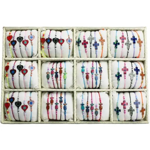 [ARM-85DIS01] Display mit 3x20 Armbänder Herz/Ichtus/Kreuz emailiert - ass