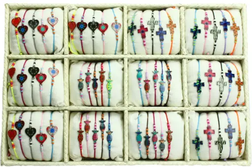 [ARM-85DIS01] Display mit 3x20 Armbänder Herz/Ichtus/Kreuz emailiert - ass