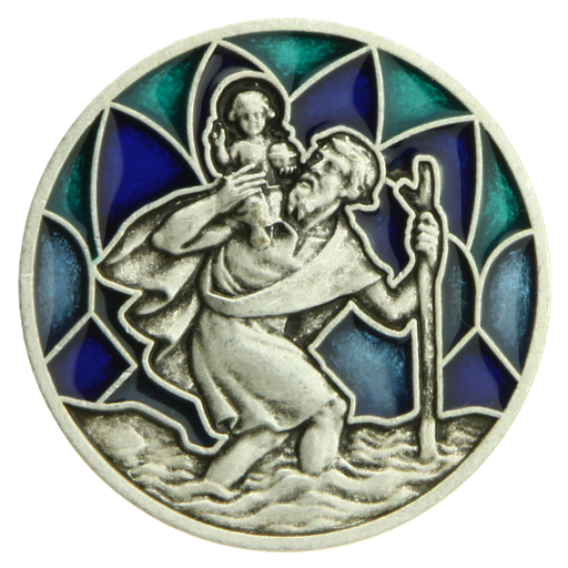 [ATM-46KRI0890BL] Automagneet vitro/blauw - St Kristoffel (Ø30mm)