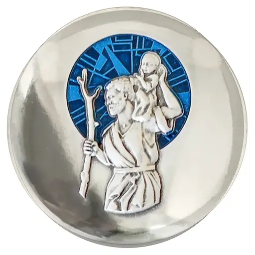 [ATM-46KRI089BL] Magnet St Christophe - vitro/bleu (Ø40mm)