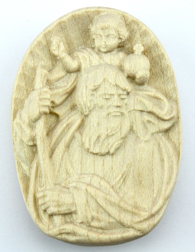[ATM-69KRI908N] Magnète/bois - St Christophe - Naturel (65x42mm)