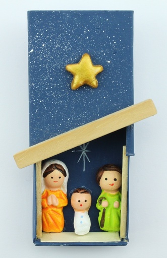 [ATM-85ETUFAM1] Frigomagneet Kerststal met etui - terracotta (52x38mm)