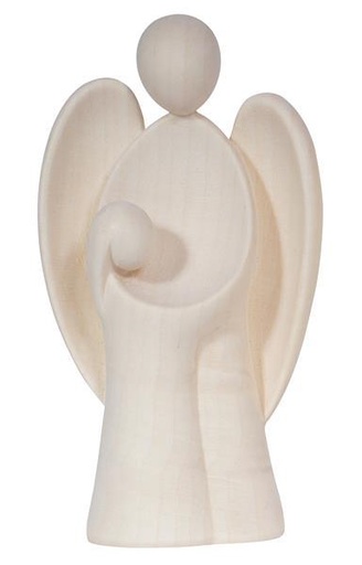 [BLD-57EGBM09N] Beeld Engelbewaarder/meisje - houtsnij/natuur - 9cm