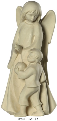 [BLD-69EGBJ8N] Beeld Engelbewaarder/jongen - houtsnij/natuur - 8cm