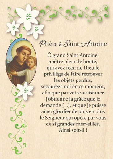 [CRT-04WC039] Carte en bois - 10x14cm - Prière … Saint Antoine