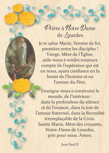 [CRT-04WC043] Wenskaart hout - 10x14cm - Prière … Notre Dame de Lourdes