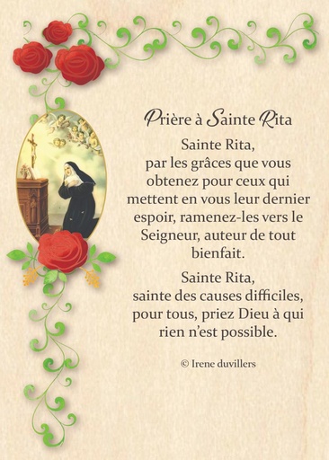[CRT-04WC045] Wenskaart hout - 10x14cm - Prière … la Sainte Rita