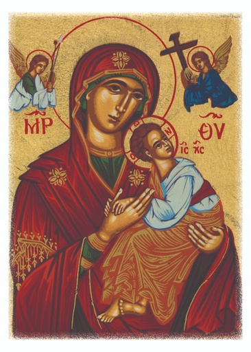 [CRT-04WC053] Carte en bois - 10x14cm - Vierge Perp.Secours/rouge