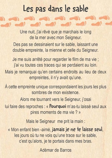 [CRT-04WC062] Carte en bois/magnet - 10x14cm - Les pas dans le sable