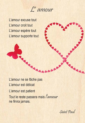 [CRT-04WC063] Carte en bois/magnet - 10x14cm - L'amour/St Paul