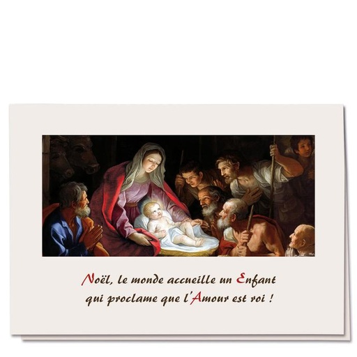 [CRT-18VIT5] Kerstkaart/vitro Geboorte + tekst FR - 10,5x15cm/cello+omsla