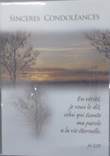 [CRT-21CS251] Kaart - 10x15cm - Sincères Condoléa nces, En vérité ... Jean 5,24