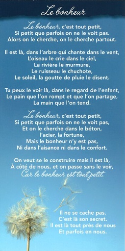 [CRT-31CT016] Carte texte 10.5x21cm + enveloppe - Le Bonheur