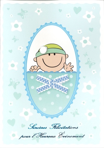 [CRT-50NAI32221] Carte double 'Sinc. félic. pour...' - 12x17cm/cello+envelopp