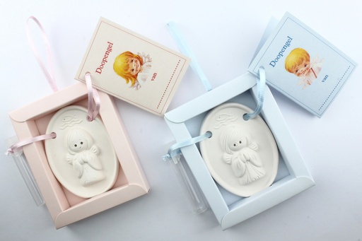 [ENG-01DE159] Doopengel terracotta - blauw/roze - Nederlands