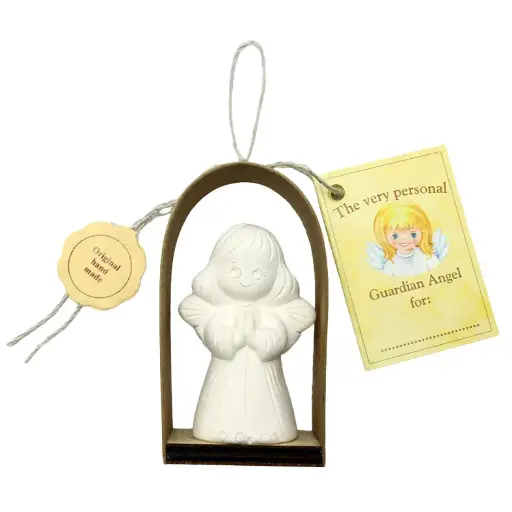[ENG-01WT107EN] Staande engel groot TC - wit - Engelse tekst - 8,5cm