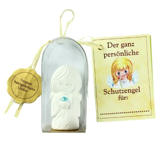 [ENG-01WT117DE] Beschermengel TC wit/imm. cristal steentje - in cello verpakking - Duitse tekst - assorti