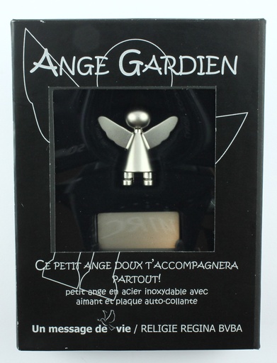 [ENG-02RVS212FR] Schutzengel magnet - RVS im display von 12 - Fransösisch Schachtel (30x30mm)