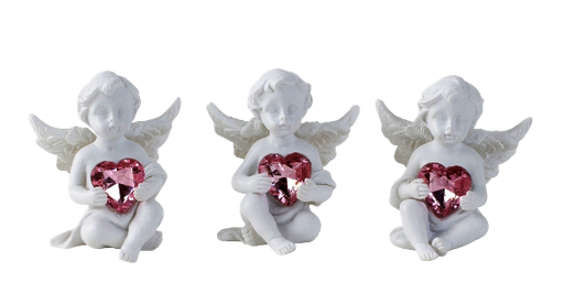 [ENG-79CR4419] Zittend engeltje met rose hartje - wit/H=4,5cm - assorti