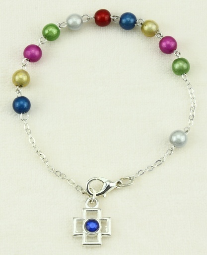 [ARM-09M01] Armband gekleurd parel imitatie met slotje en kruisje (Ø6mm)