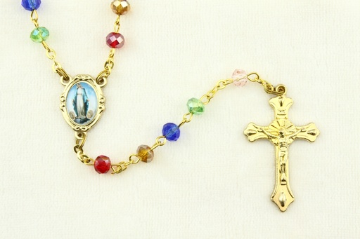 [RZK-09M001] Rosenkranz mit vergoldet Kette - semi-Kristall - multi Farbig (⌀ 6mm)