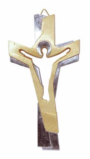 [GIR-82BCR 2] CROIX BOIS MODERNE ARGENT 15*7,5 CM