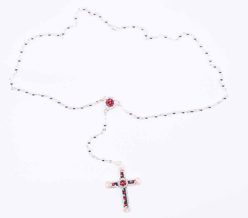 [GIR-82CHAPMO1] MOSAIQUE BIZANTINE CHAPELET ARGENT  CROIX ROUGE