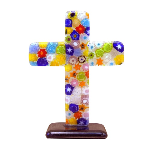 [GIR-82CV 11] CROIX MILLEFIORI AVEC SOCLE VENISE 11*8.5CM