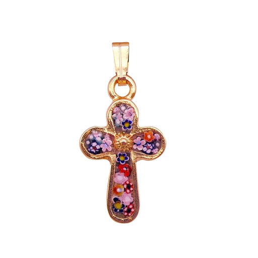 [GIR-82MOC 10] MOSAIQUE BIZANTINE PENDENTIF CROIX ARRONDIE 2*1 CM