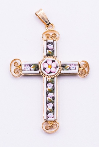 [GIR-82MOC1] MOSAIQUE BIZANTINE PENDENTIF CROIX BLANC 4*2,5 CM