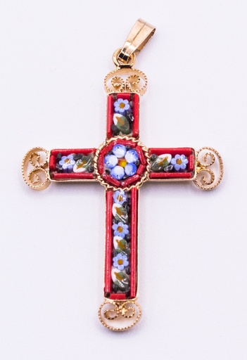 [GIR-82MOC2] MOSAIQUE BIZANTINE PENDENTIF CROIX ROUGE 4*2,5 CM