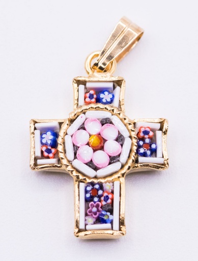 [GIR-82MOC5] MOSAIQUE BIZANTINE PENDENTIF CROIX BLANC 2*1,5 CM