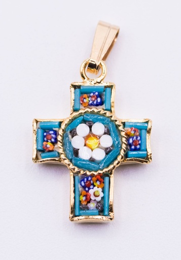 [GIR-82MOC7] MOSAIQUE BIZANTINE PENDENTIF CROIX BLEU CLAIRE 2*1,5 CM