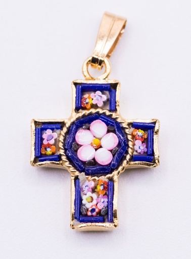 [GIR-82MOC8] MOSAIQUE BIZANTINE PENDENTIF CROIX BLEU MARINE 2*1,5 CM